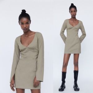 NWT ZARA SWEETHEART NECKLINE LONG SLEEVE SHORT DRESS